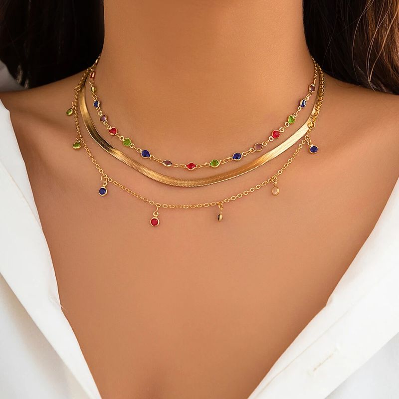 2025 New Arrivals IngeSight.Z Boho Multi Layered Color Crystal Choker for Women Vintage Flat Snake Chain Clavicle Short Necklace_voghion.com