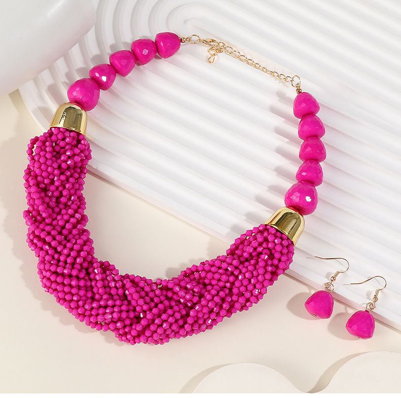 Woven Three-piece Beaded Rice Beads Multi-layer Exaggerated Retro Ethnic Bohemian Necklace Set Ladies_voghion.com