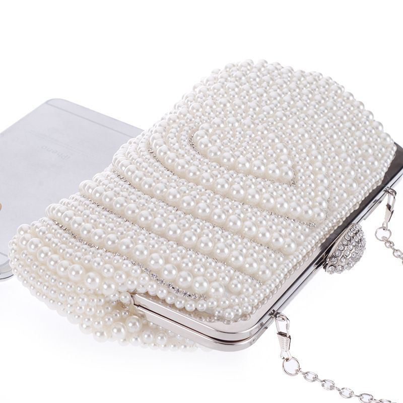 Borsa da sera elegante con pochette a catena, tracolla e perline, tempestata di diamanti, 7232-14_voghion.com