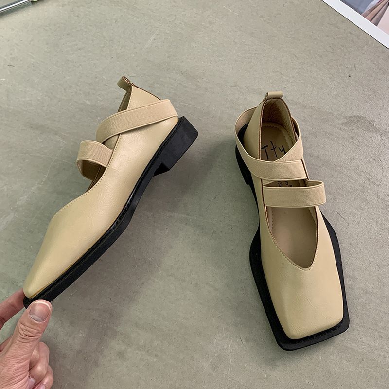 Scarpe singole da donna allacciatura stile testa quadrata bassa Mary casual morbida parte superiore tacco medio danza classica_voghion.com