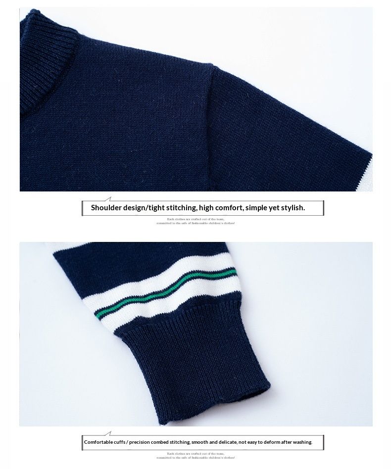 Children's Student Pure Cotton Knitted For Older Boys Autumn Thin Top Stylish Striped Sweater_voghion.com