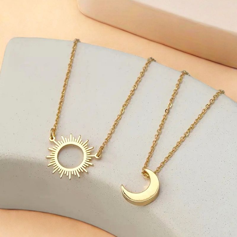 Vacation Foot Hollow Sun Moon Pendant Chain Anklet Layered Jewelry Set_voghion.com