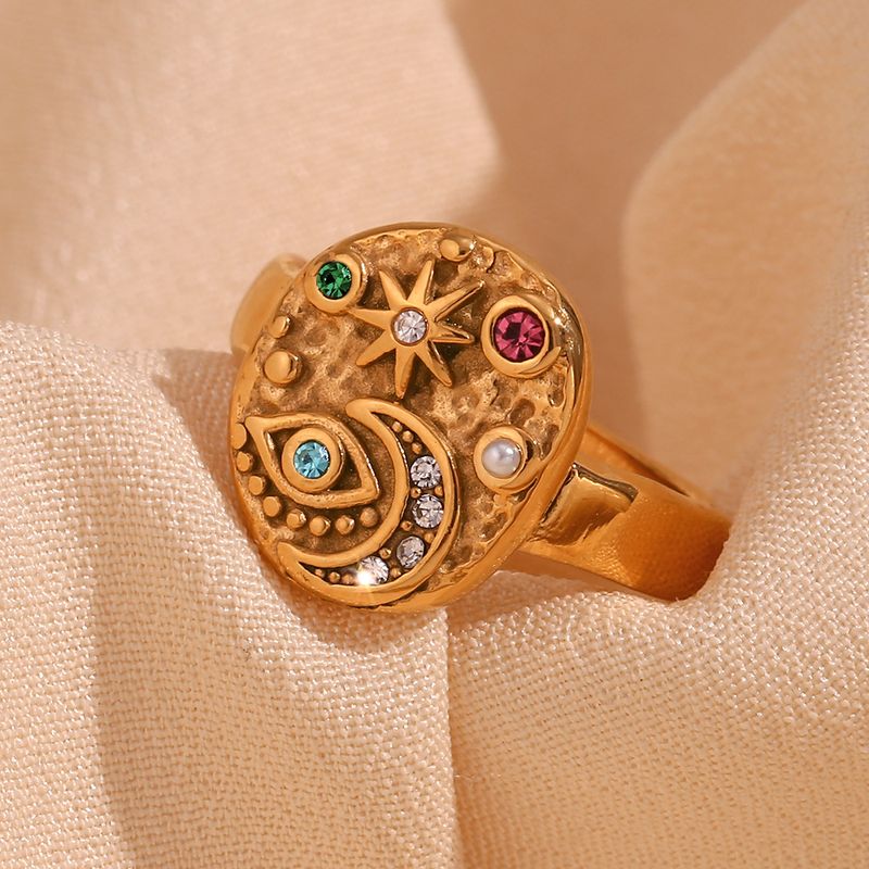 CELESTIALUMINANiche And Personalized Popular Earring And Ring Set, 18K Gold Plated, Micro-inlaid Star And Moon Round Necklace For Women_voghion.com
