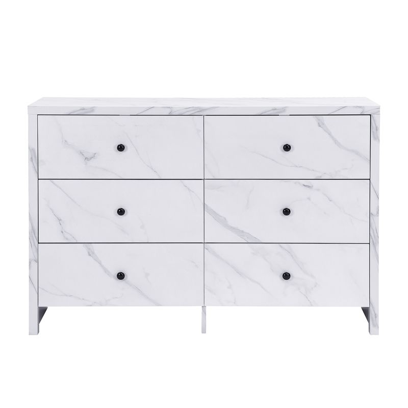 Credenza 120 cm Mit Marmor-Optik, 6 Schubladen, Schwarzem Holzgriff_voghion.com