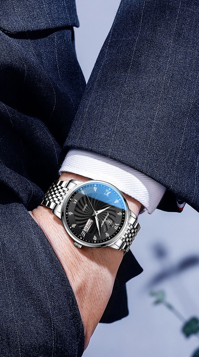 Herrenuhr, wasserdicht, leuchtend, Datum, Woche, Herren-Quarz-Armbanduhr aus Edelstahl, modische Sportuhren für Männer_voghion.com