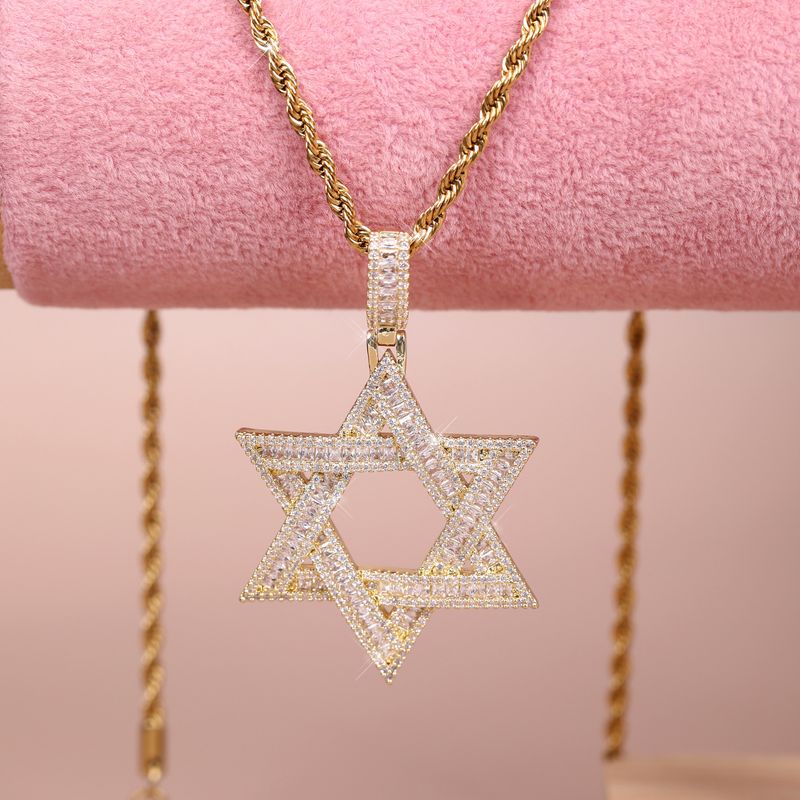 Collier avec pendentif étoile de David en zircone cubique hexagramme unisexe Hip Hop, très populaire_voghion.com