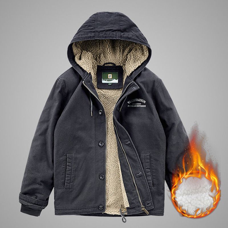 Giacca con fodera in pile, cappotto casual spesso, giacca calda in cotone da uomo versatile e alla moda, top invernale, Trey_voghion.com