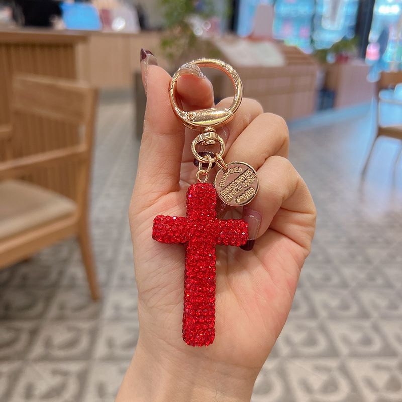 New Ceramic Clay Cross Keychain With Rhinestones, Creative Car Keychain, Unisex Pendant_voghion.com