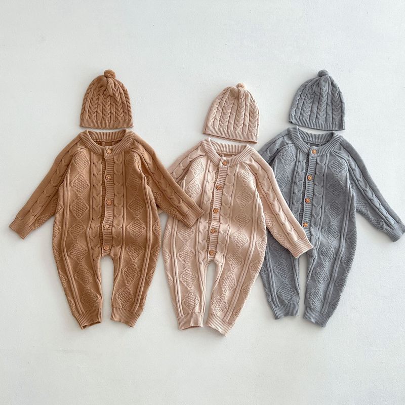 Korean version of autumn and winter New Baby wool jumpsuit for boys and girls Baby Full moon suit newborn 100-day banquet long climb_voghion.com