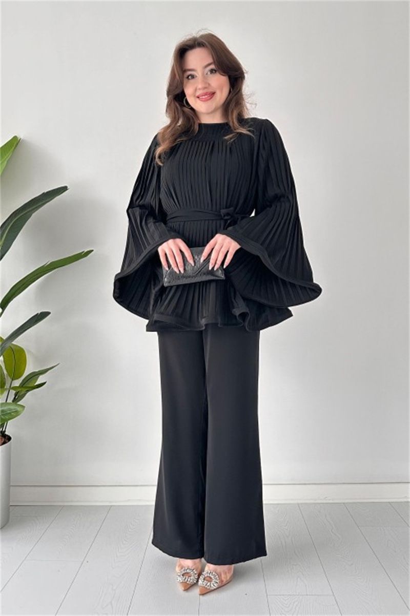 Abiti da donna alla moda, top larghi, pantaloni a gamba larga, completi a due pezzi, con lacci e plissettature_voghion.com