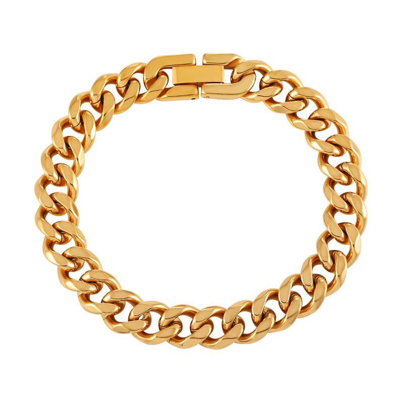Bracciale Hip Hop Heavy Craft a catena cubana lucida a sei lati per donna, personalità alla moda, acciaio al titanio placcato oro_voghion.com