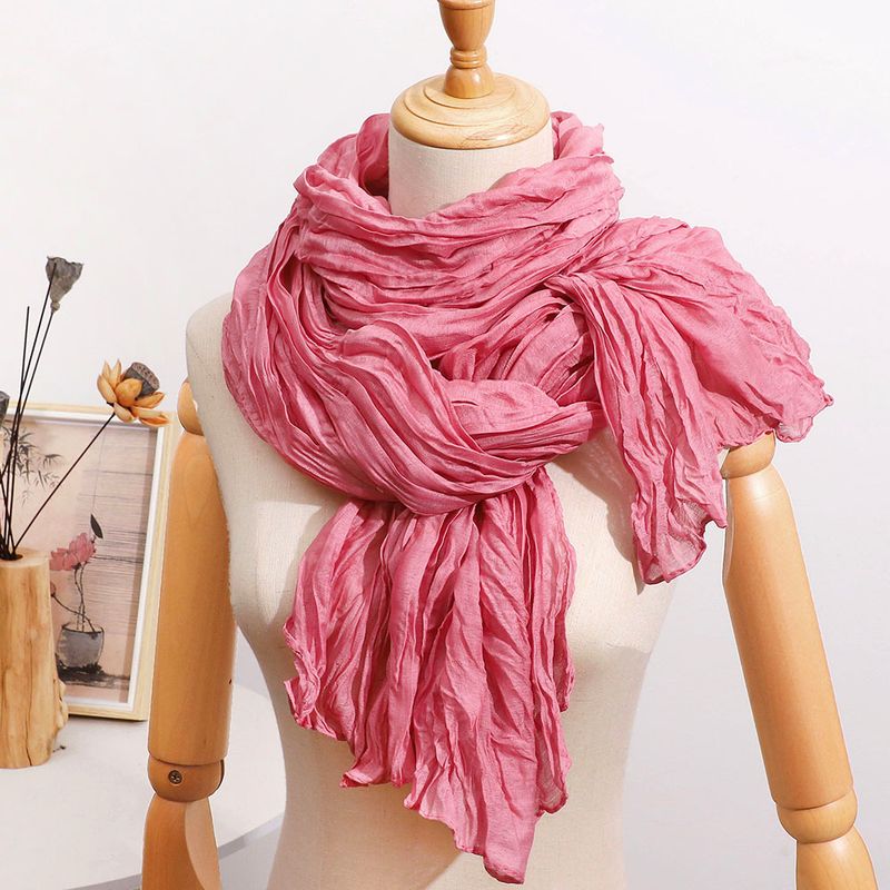 Grenzüberschreitender Außenhandel, geknitterter, gedrehter Baumwoll-Leinen-Schal, langer Schleier, künstlerisches einfarbiges Kopftuch, extra groß_voghion.com