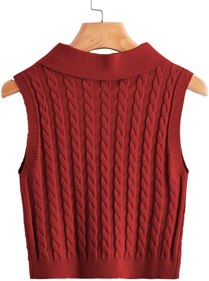 Women's Clothing sweater women's knitted vest twisted sleeveless lapel button pullover small vest_voghion.com