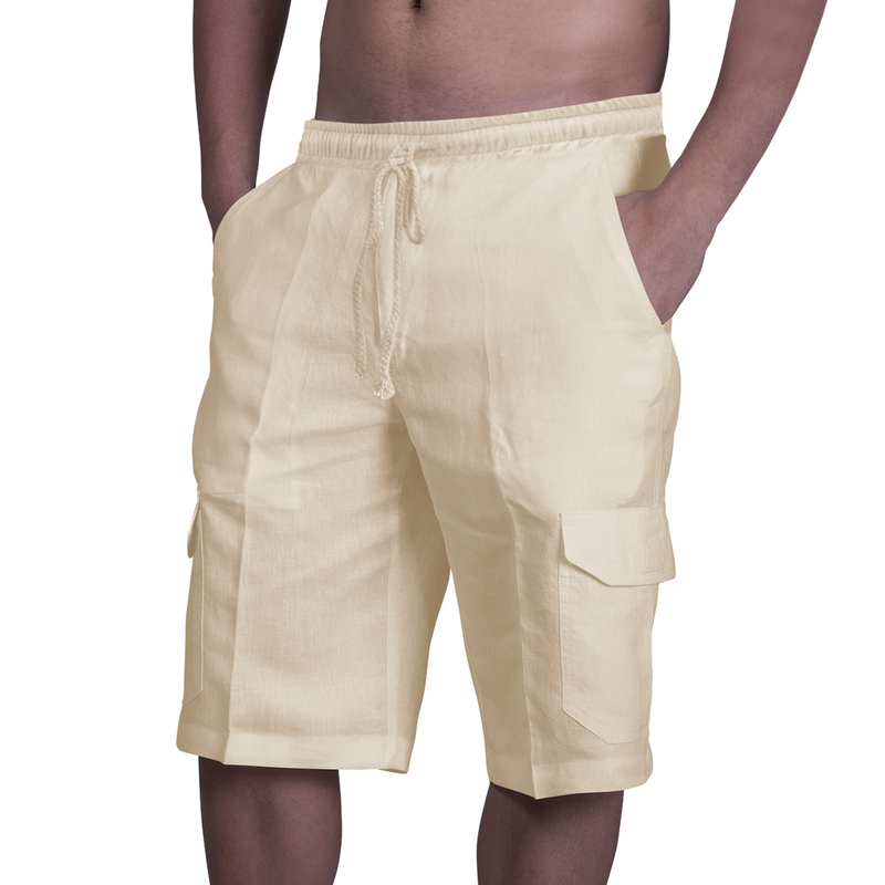 2022 nuovi pantaloncini di lino multitasche con lacci pantaloni da lavoro da spiaggia da uomo_voghion.com