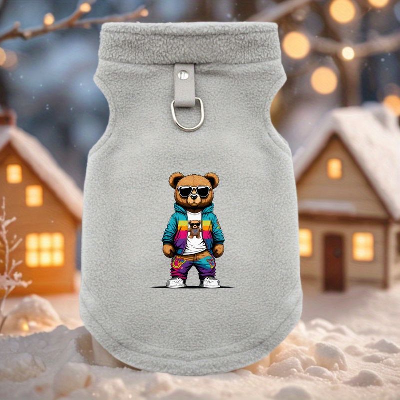 Cool Bear With Unique Style Print Winter Dog Coat Jacket Soft Warm Pet Vest For French Bulldog, Pug, Small To Medium Dogs Cold Weather Cozy Dog_voghion.com