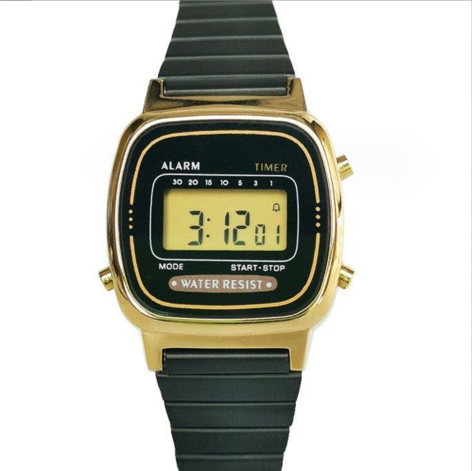 Orologio elettronico impermeabile a LED per studenti F91W con cinturino in acciaio A159, piccolo blocco argentato LA670W_voghion.com