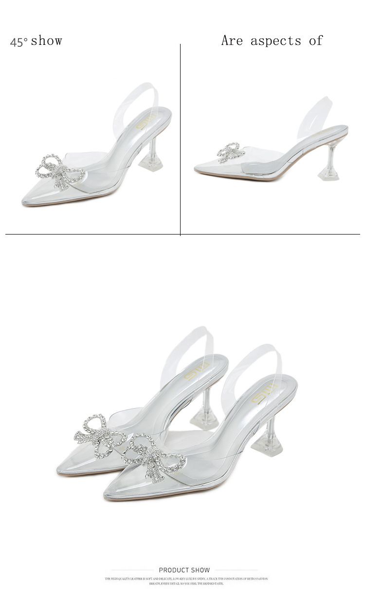 Heel Sandals Autumn New Pointed Bowknot Rhinestone Sandals Stiletto Heels Closed Toe Transparent High End High Heels For Women Sandals_voghion.com
