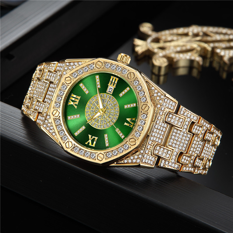 Gulddiamant Hiphop Legeringsband Datum Quartz Klockor För Herr_voghion.com