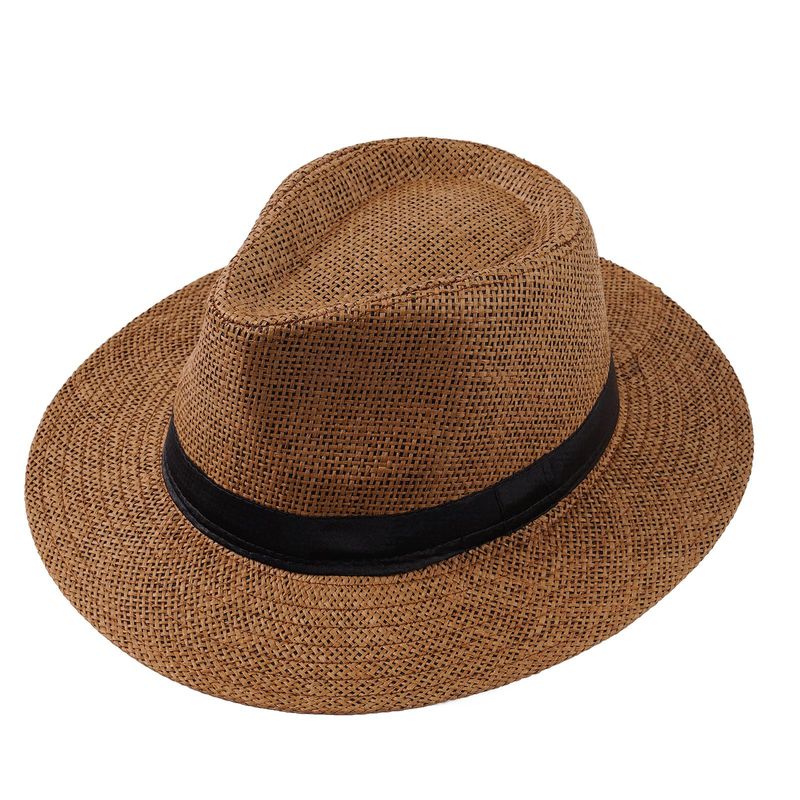 Neu eingetroffen Mode Sommer Casual Unisex Strand Große Krempe Jazz Sonne Panama Papier Stroh Frauen Männer Cowboy Fedora Hut Gangster_voghion.com