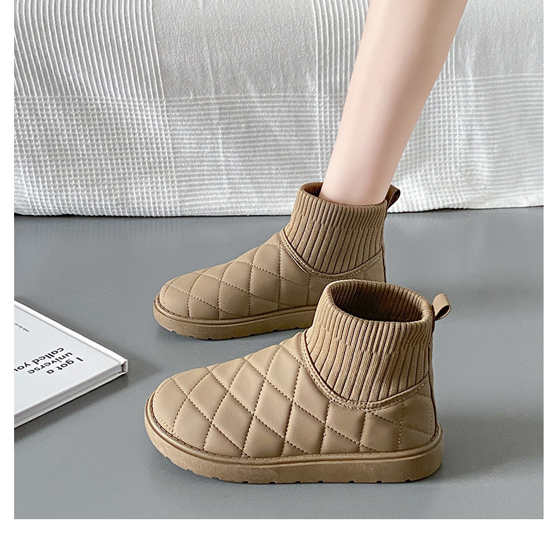 Bottes de neige d'hiver pour femme avec doublure en fausse fourrure, chaussures décontractées à enfiler et bout rond, tige en cuir synthétique imperméable, semelle en caoutchouc antidérapante_voghion.com