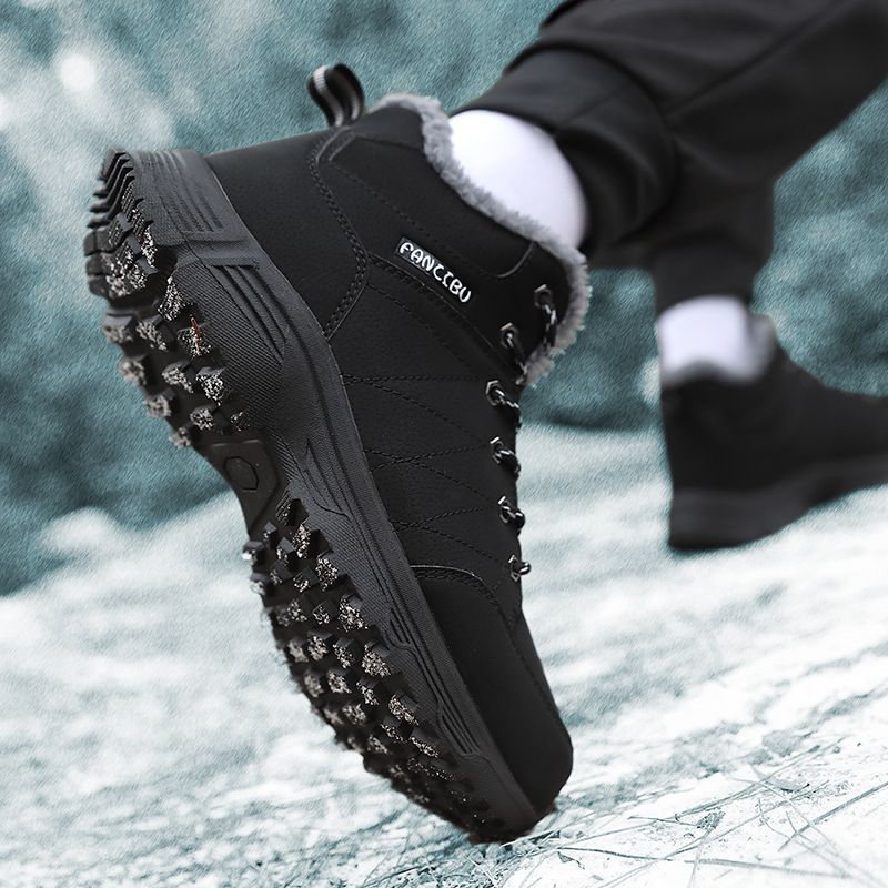 Stivali da neve invernali da uomo con scarpe in caldo cotone morbido, scarpe da trekking all'aperto antivento con lacci resistenti all'usura per_voghion.com
