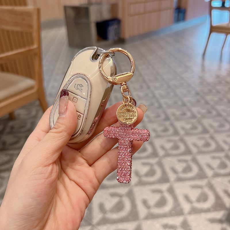 New Ceramic Clay Cross Keychain With Rhinestones, Creative Car Keychain, Unisex Pendant_voghion.com