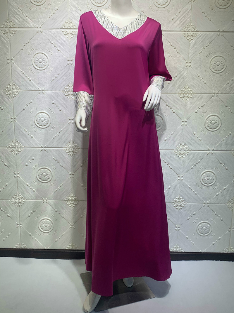 Abito lungo da donna in maglia di diamanti con paillettes in raso per donne musulmane_voghion.com