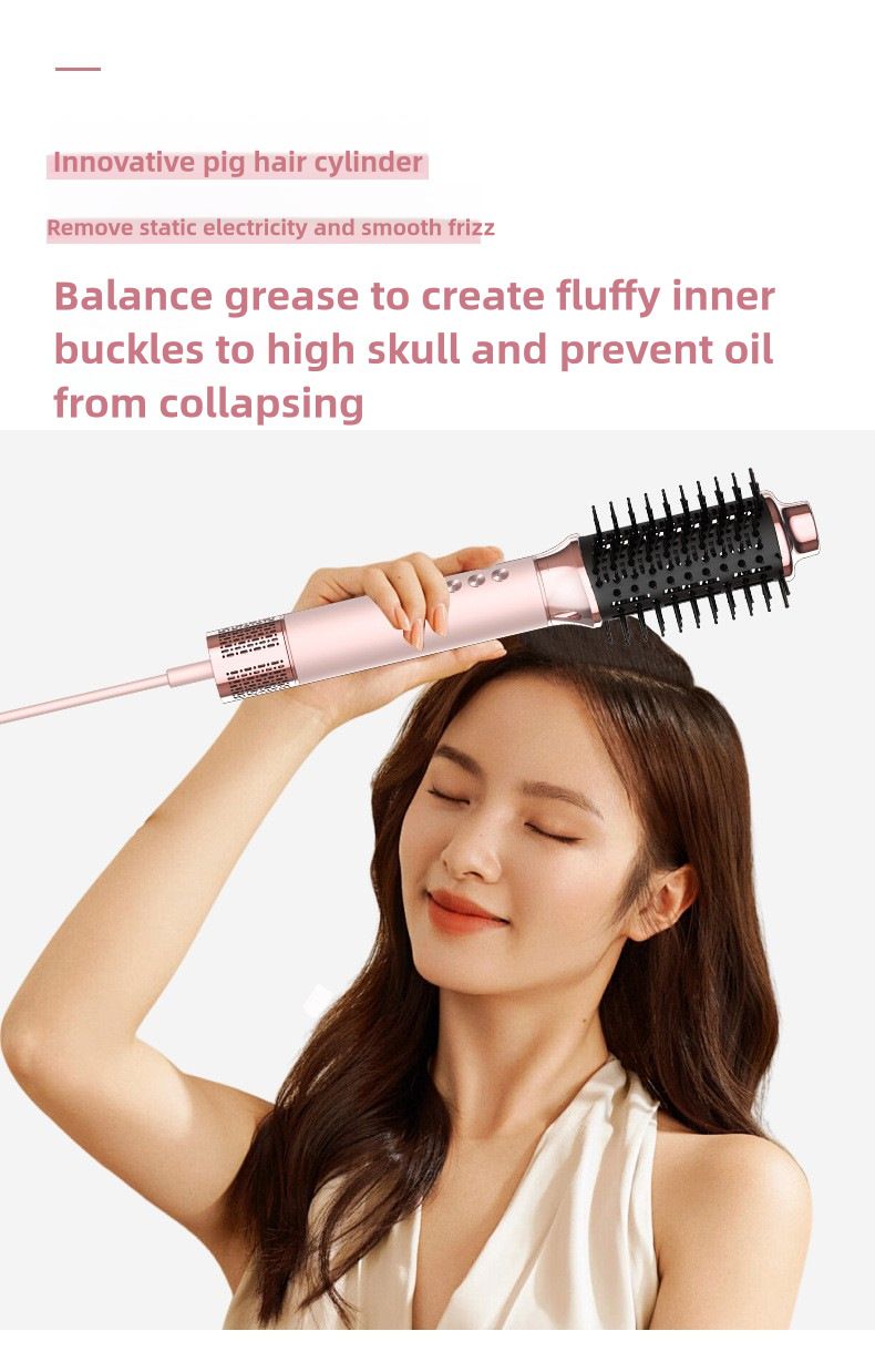 Professional Ionic Hair Dryer & Styler Set – 1300W Brushless Motor, 3 Heat/Speed Settings, Foldable Design For Travel (Pink/Gray, EU Plug)_voghion.com
