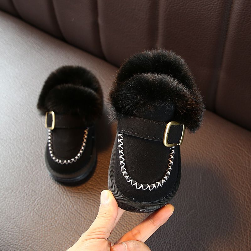 2025 Winter Girl Baby Warm Cotton Bean Shoes Fury Long Velvet Thick Short Anti Slip Snow Boots_voghion.com