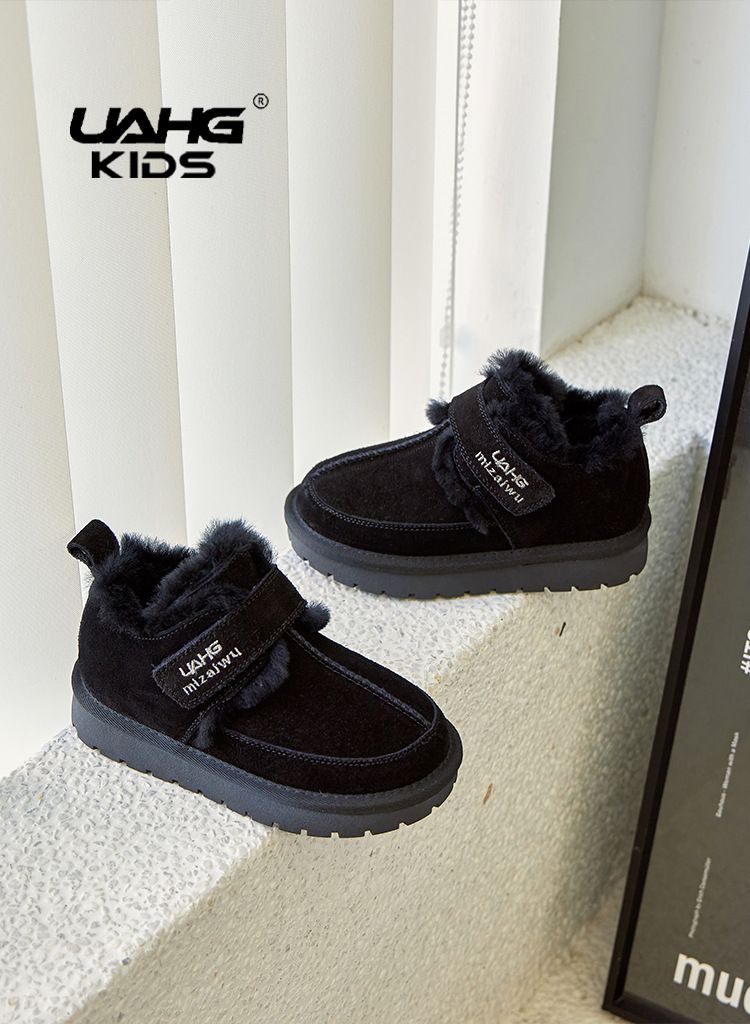 Scarpe per bambini stivali da neve bassi nuovi invernali in pelle scamosciata per ragazzi scarpe di cotone più velluto e ragazze ispessite lana di agnello neve cotone_voghion.com