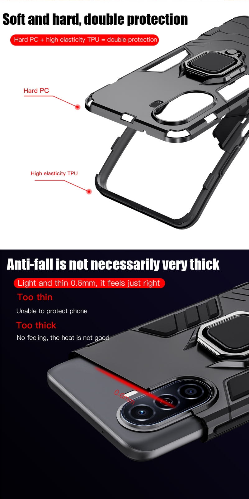 Custodia antiurto KEYSION per Huawei Nova Y70 Plus Custodia posteriore in silicone + PC con supporto ad anello in metallo per Huawei Nova Y70_voghion.com