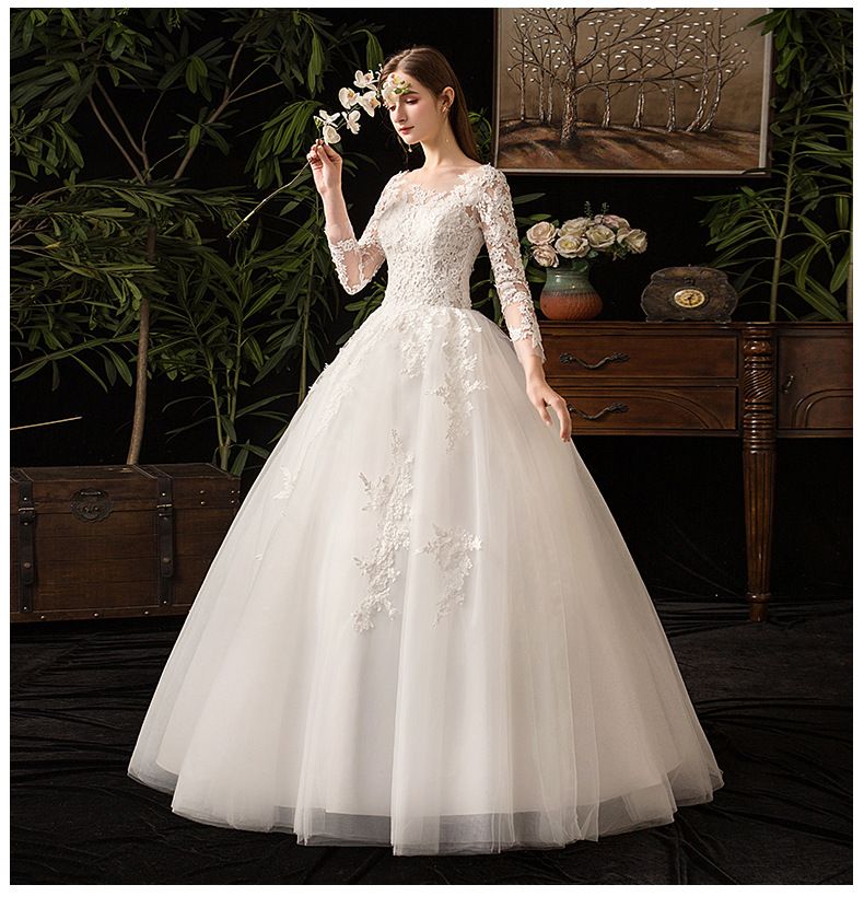 Elegant Long Sleeve Lace Wedding Dress For Bride, Princess Ball Gown With French Style, Plus Size Available_voghion.com
