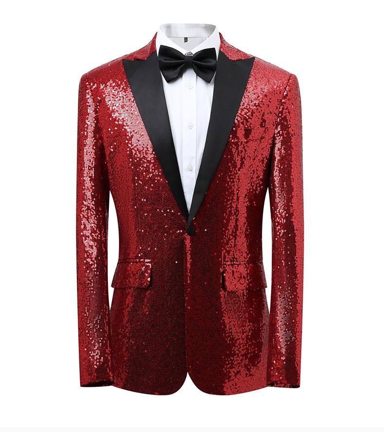 Elegant Stage Performance Suit With Glitter Lapel - Slim Fit Tuxedo For Wedding, Nightclub, Host & Groom_voghion.com
