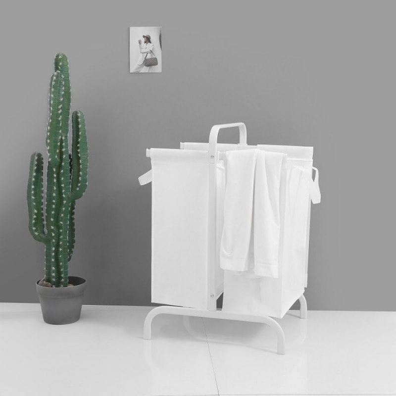 2-Tier Laundry Hamper 110L Large Oxford Clothes Basket Sorter With, Lid And Sorting Cards For Clothes & Toys Storage,White_voghion.com