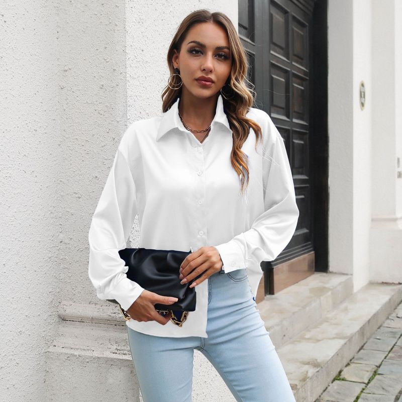Camicia da donna di media lunghezza a maniche lunghe a maniche lunghe in raso di alta qualità a quadri_voghion.com