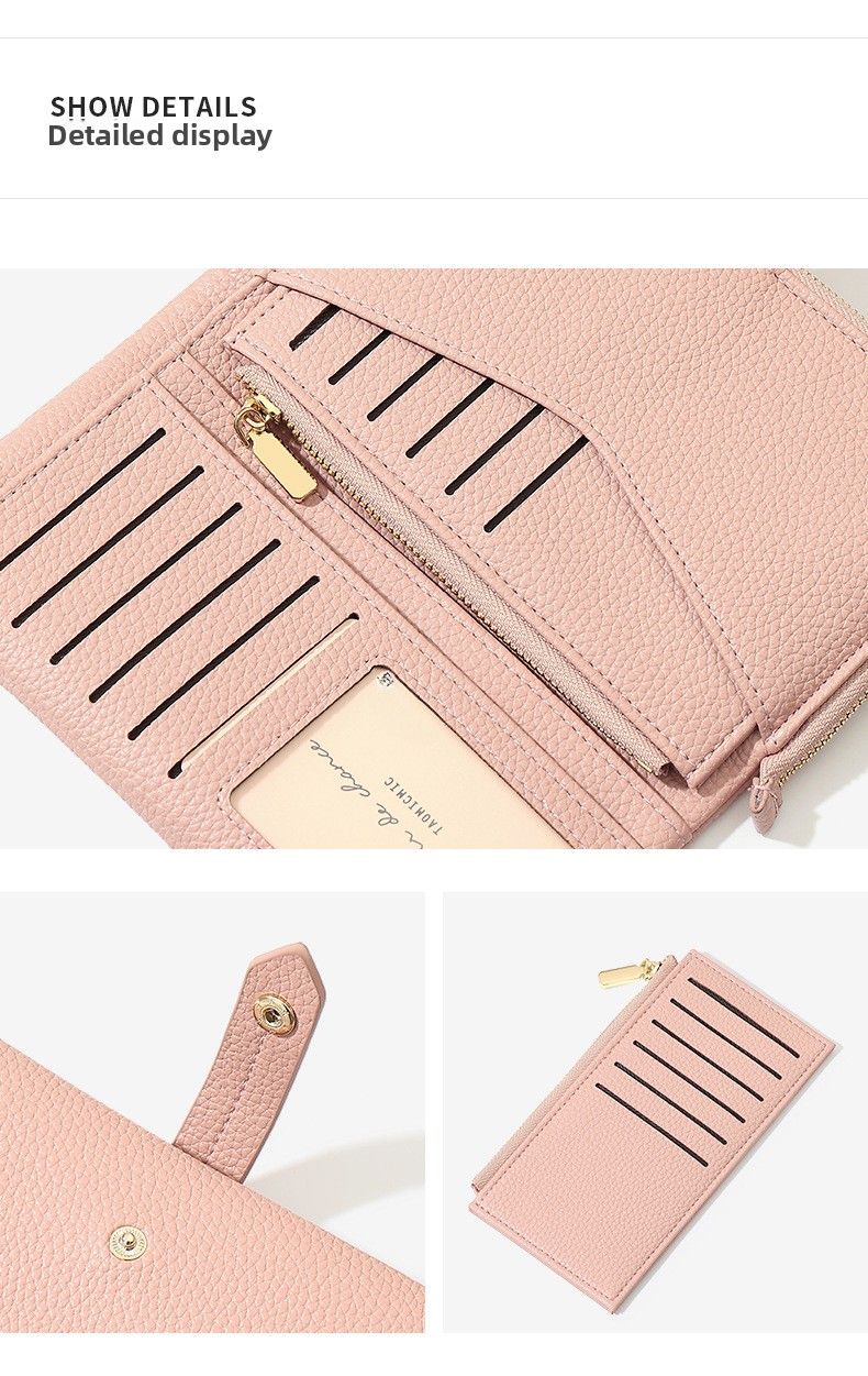 Long Women's Wallet With Large Capacity, Multiple Card Slots, Two-fold Reverse Pocket, Portable Drawer, Zipper Coin Wallet_voghion.com