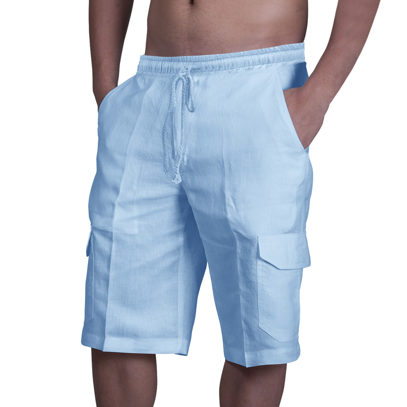 2022 nuovi pantaloncini di lino multitasche con lacci pantaloni da lavoro da spiaggia da uomo_voghion.com