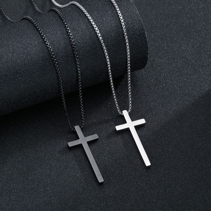 Collana con croce da uomo, semplice, alla moda, con ciondolo lungo, resistente alla luce, accessorio versatile per le donne._voghion.com