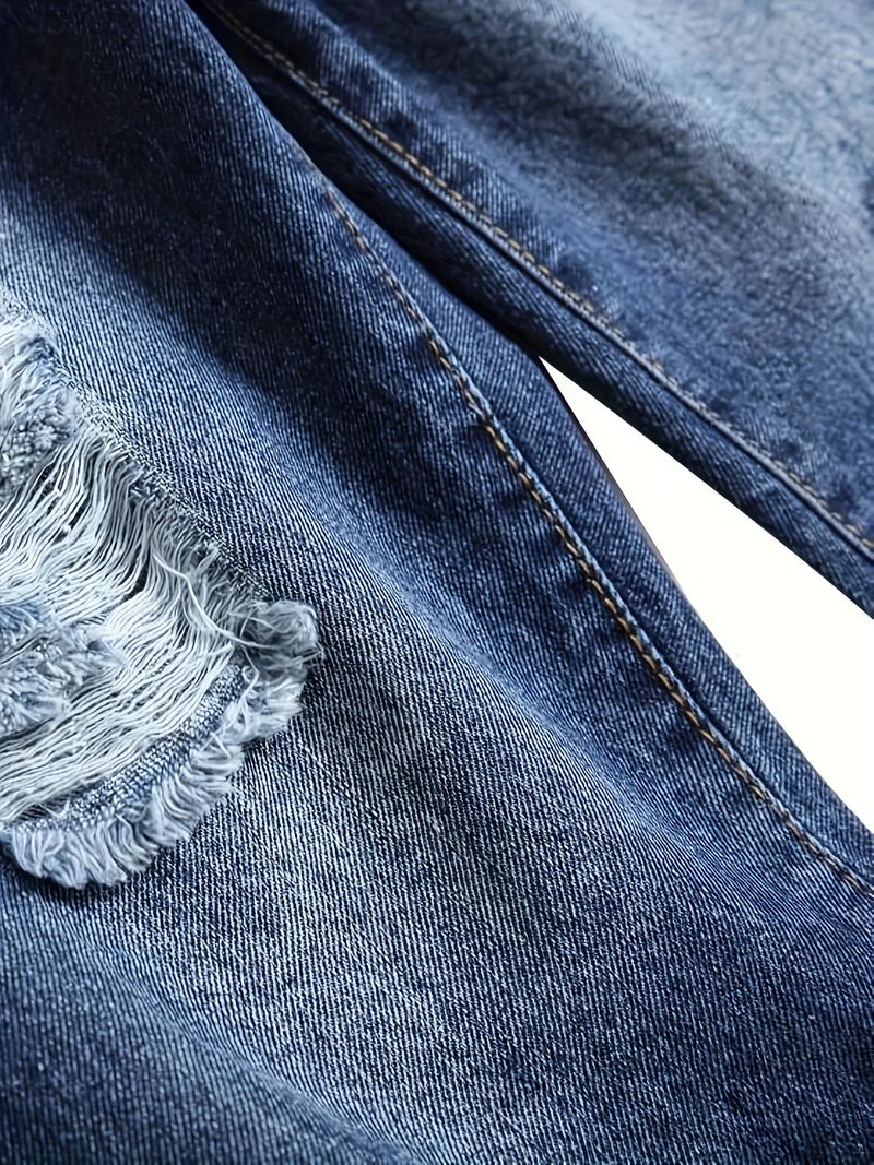 Distressed-Jeans für Herren – Vintage-gewaschene, blaue Relaxed-Fit-Shorts mit geradem Bein für Hip-Hop-Streetwear_voghion.com