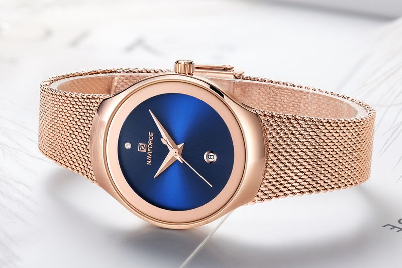 NAVIFORCE Lingxiang 5004 Women's Waterproof Quartz Watch, Stylish Simple Calendar Mesh Strap Watch Women's Watch_voghion.com