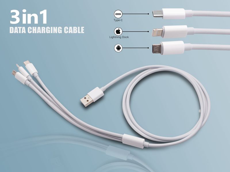 Câble de chargement micro USB 3 en 1 pour iPhone Type C, cordon de données_voghion.com
