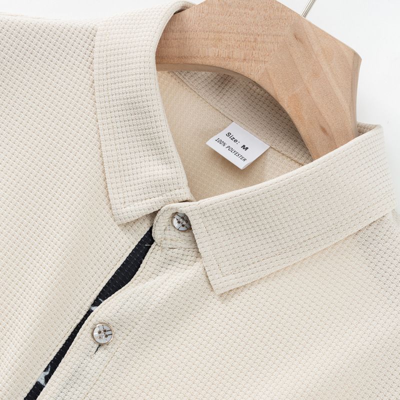 Camicia da uomo a maniche corte con risvolto, casual, in tessuto a nido d'ape, con bottoni e tasche_voghion.com