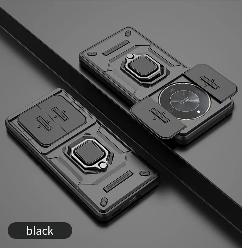 Funda protectora para teléfono con anillo de protección para lente de cámara deslizante y soporte para Honor 90 X9a X9b Magic 5 6 Magic5 Magic6 Lite_voghion.com