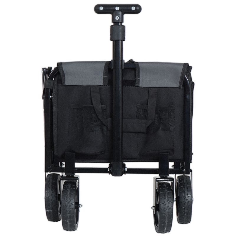 All-in-One Convertible Folding Camping Wagon Cart: Bench Seat, Storage Compartment & Included Dog Tether, Black/Gray_voghion.com