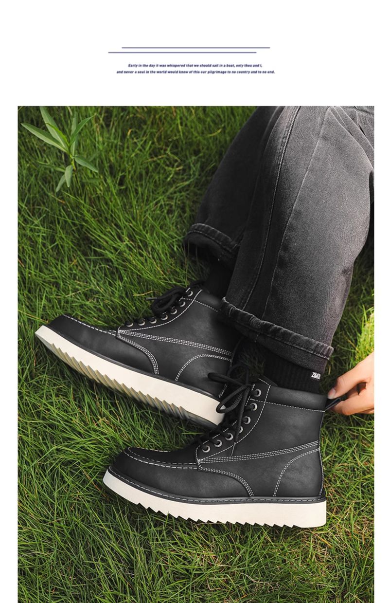 Worker Boot Men Genuine Leather Special-Interest Design Fancy Outdoor American 875 Black Short Locomotive Martin Boots_voghion.com