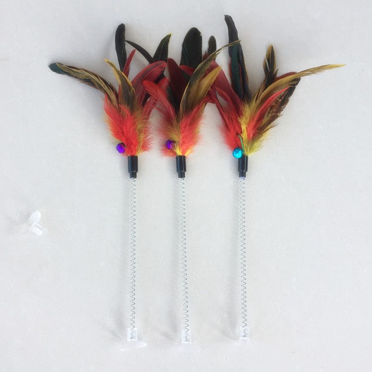 Swinging Suction Cup Spring Feather Cat Teaser Wand With Bell Pet Toy_voghion.com