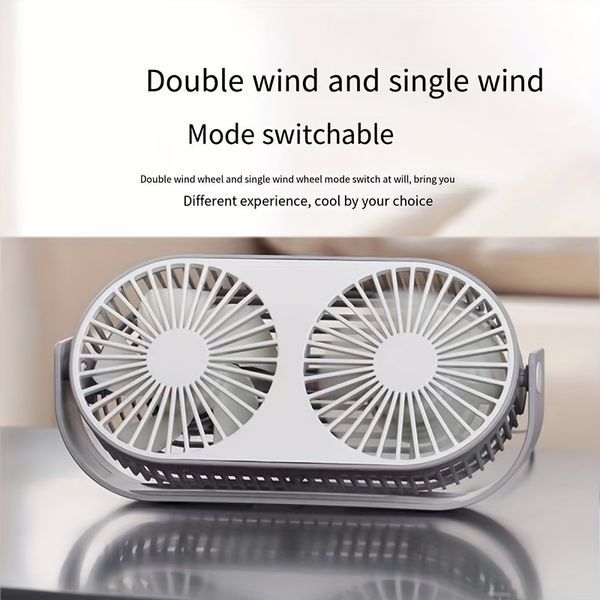 1pc USB Desk Fan; 3 Speeds Portable Personal Desktop Table Fan; Double Head And Double Leaf Fan For Indoor; Bedroom And Home Office Use_voghion.com