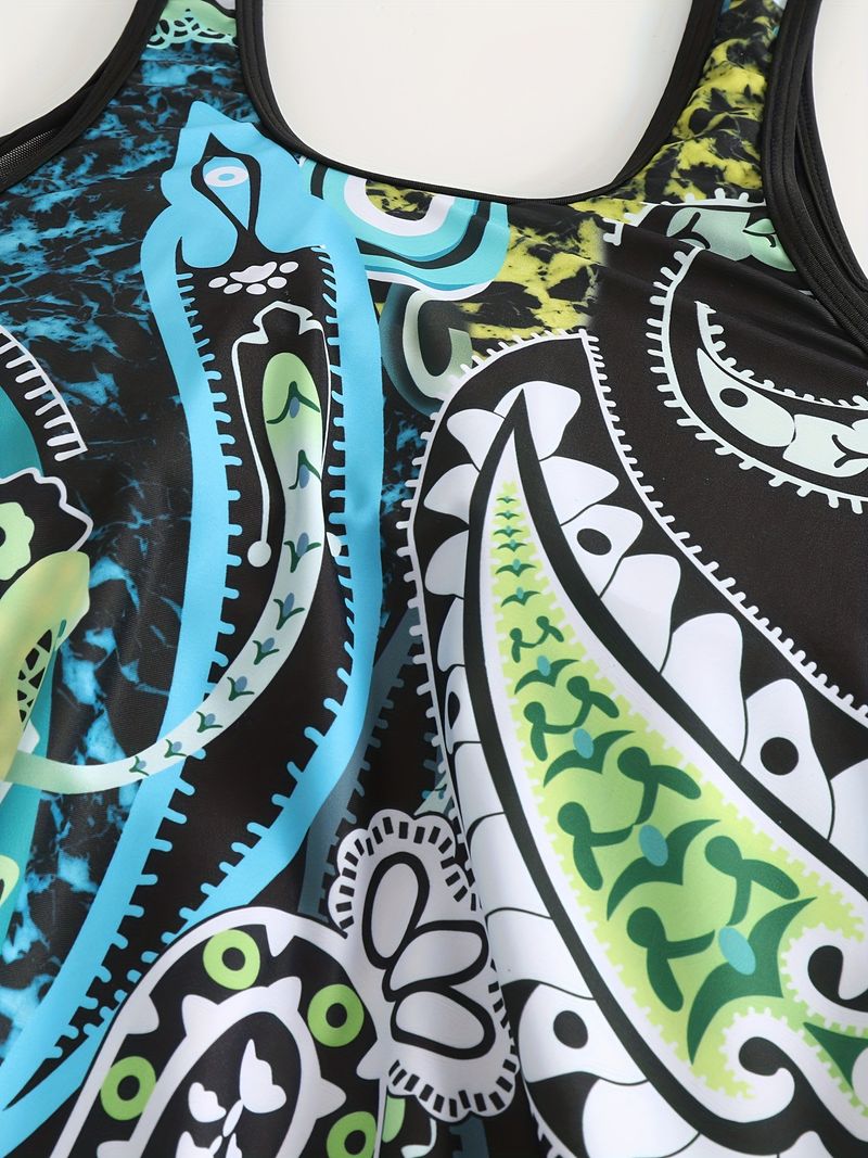 Dames bescheiden tankini badpak met rok - bloemenprint (hoge hals UPF 50+ buikcorrectie, snel drogend strand & zwembad)_voghion.com