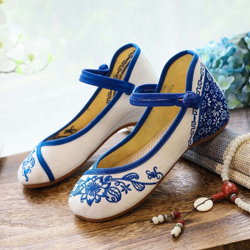 Scarpe da ballo da donna con tacco basso e fibbia, stile etnico, con suola in tessuto con tendine di mucca._voghion.com