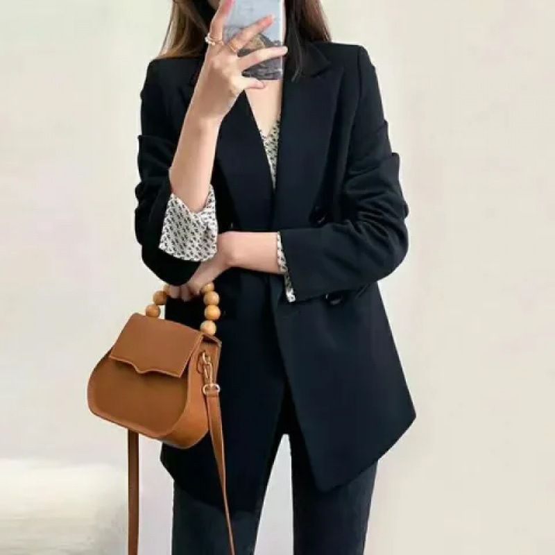 Giacca nera comoda e casual da donna, elegante e coreana, primavera-autunno, 2021, nuovo stile blazer_voghion.com